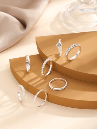 7pcs Rhinestone Decor Ring
