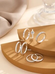 7 chiếc Nhẫn trang trí Rhinestone - Bạc - Xem 3