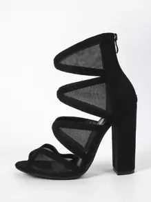 Ladies' European And American Style Breathable Net Mesh Cut-Outs Thick High-Heeled New Summer Boots With Back Zipper, Peep Toe, Fashionable Sexy Jazz Shoes - Black - View 3