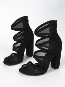 Ladies' European And American Style Breathable Net Mesh Cut-Outs Thick High-Heeled New Summer Boots With Back Zipper, Peep Toe, Fashionable Sexy Jazz Shoes - Black - View 4