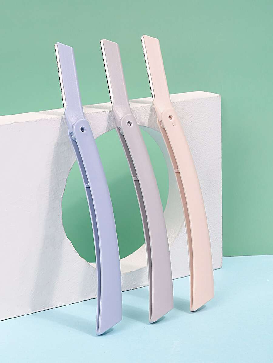 Eyebrow Shaping And Shaving Razor, 3pcs Foldable Stainless Steel Facial Shaving Razors For Men And Women, Foldable Eyebrow And Beard Shaving Tool For Beauty Purposes. - Multicolor - View 1