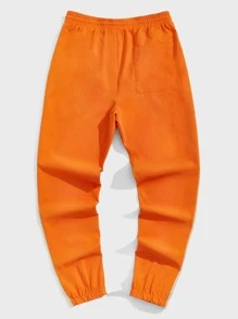 GENTILAND Men Drawstring Waist Letter Patched Carrot Trousers - Orange - View 2