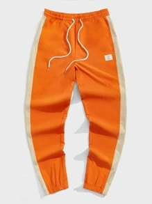 GENTILAND Men Drawstring Waist Letter Patched Carrot Trousers - Orange - View 4