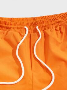 GENTILAND Men Drawstring Waist Letter Patched Carrot Trousers - Orange - View 5
