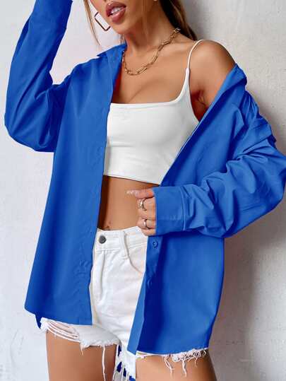 Curved Hem Drop Shoulder Blouse Women Shirt