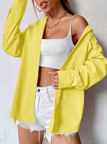 SHEIN Unity 弧形下摆落肩女式衬衫 - 黃色 - 查看 1
