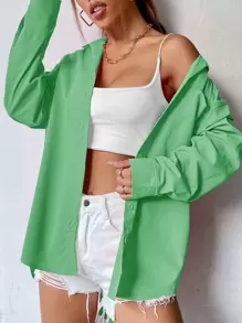 SHEIN Unity Curved Hem Drop Shoulder Blouse - Green - View 1