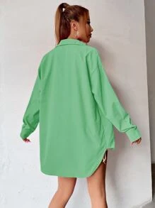 SHEIN Unity Curved Hem Drop Shoulder Blouse - Green - View 2