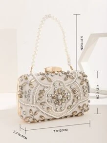 輕便商務休閒迷你水鑽和人造珍珠裝飾盒包晚宴包、晚宴包迷人、優雅、精緻、安靜奢華水鑽適合派對女孩、女士、新娘完美適合派對、晚餐/宴會、雞尾酒 - 香檳色 - 查看 8