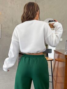 SHEIN Unity Letter Graphic Drop Shoulder Crop Sweatshirt - White - View 2