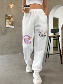 SHEIN Unity Quần thể thao nữ Túi Hoa Slogan - trắng - Xem 1
