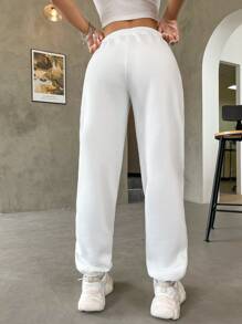 SHEIN Unity Quần thể thao nữ Túi Hoa Slogan - trắng - Xem 2