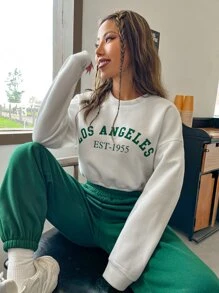 SHEIN Unity Letter Graphic Drop Shoulder Crop Sweatshirt - White - View 6