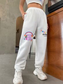SHEIN Unity Quần thể thao nữ Túi Hoa Slogan - trắng - Xem 4