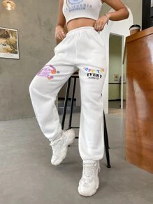 SHEIN Unity Quần thể thao nữ Túi Hoa Slogan - trắng - Xem 7