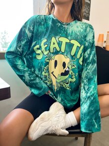 StreetHx 字母和卡通臉圖案紮染落肩T恤 - 彩色 - 查看 4