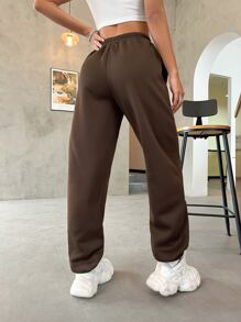SHEIN Unity Mountain & Letter Graphic Joggers - Coffee Brown - View 2