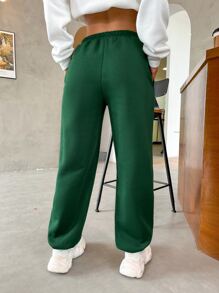 SHEIN Unity Letter Graphic Elastic Waist Sweatpants - Dark Green - View 2