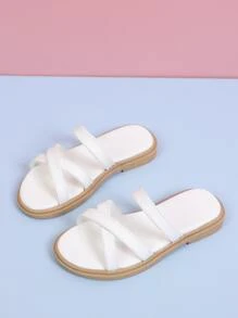 Girls Criss Cross Slippers - White - View 1
