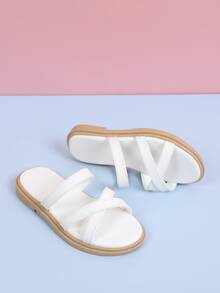 Girls Criss Cross Slippers - White - View 3