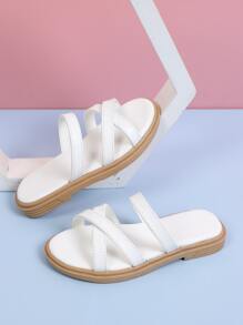 Girls Criss Cross Slippers - White - View 5
