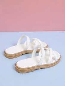 Girls Criss Cross Slippers - White - View 6