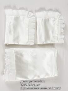 Ruffle Decor Satin Duvet Cover Set Without Filler - White - View 7