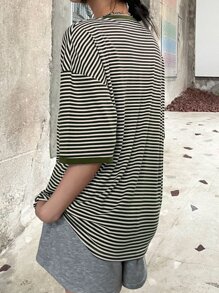 DAZY Striped Print Drop Shoulder Tee - Multicolor - View 3