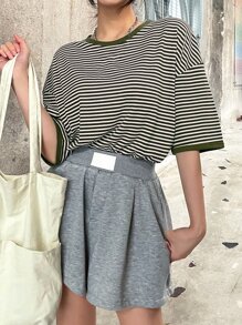 DAZY Striped Print Drop Shoulder Tee - Multicolor - View 4