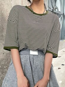 DAZY Striped Print Drop Shoulder Tee - Multicolor - View 5