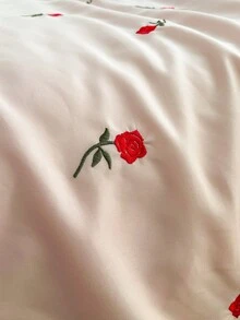 Rose Embroidered Duvet Cover Set Without Filler - Pink - View 2