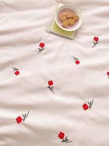 Rose Embroidered Duvet Cover Set Without Filler - Pink - View 3