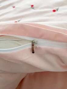 Rose Embroidered Duvet Cover Set Without Filler - Pink - View 7