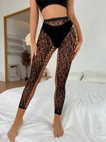 Medias con estampado de leopardo de malla transparente sin forro - Negro - Ver 4