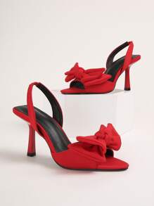 Bow Decor Pyramid Heeled Slingback Sandals