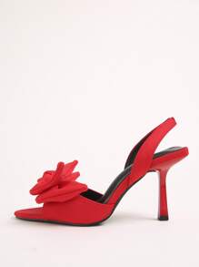 Bow Decor Pyramid Heeled Slingback Sandals