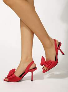 Bow Decor Pyramid Heeled Slingback Sandals