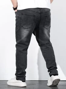 Manfinity Homme Men Plus Cotton Slant Pocket Tapered Jeans - Dark Grey - View 2