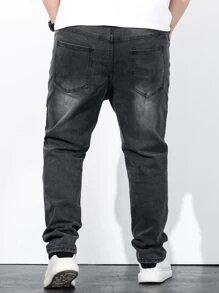 Manfinity Homme Men Plus Cotton Slant Pocket Tapered Jeans - Dark Grey - View 5