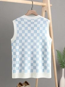 Manfinity Áo len nam Hoạt hình Sọc ca rô Giải trí - Xanh và trắng - Xem 3