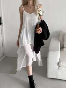 DAZY Layered High Low Hem Cami Dress Flowy Dress Cruise Women Outfits Vacation Outfits Women - White - View 1