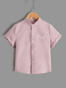 SHEIN Chàng trai trẻ Antlers In Cổ giả Áo sơ mi & Quần short - Nhiều màu - Xem 3