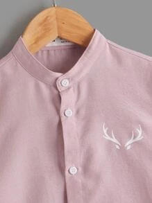 SHEIN Chàng trai trẻ Antlers In Cổ giả Áo sơ mi & Quần short - Nhiều màu - Xem 8