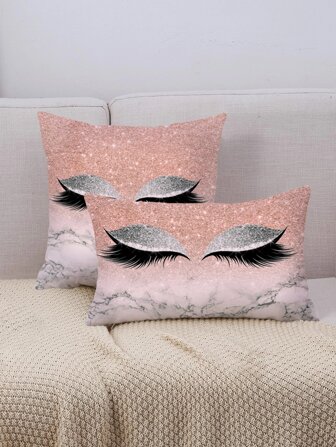 1pc Pink Top & White Bottom Eyelash Digital Print Throw Pillow Cover, Removable Zipper, Machine Washable, Polyester, Suitable For All Rooms, Indoor/Outdoor, Home Decor, Bedroom, Sofa Chair Cushion Cover, Spring/Summer, Mother's Day, Wedding, Birthday Party