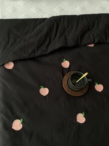 Cartoon Peach Embroidered Bedspread - Black - View 6
