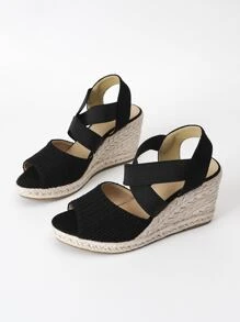 Cut Out Detail Wedge Sandals - Black - View 3
