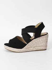 Cut Out Detail Wedge Sandals - Black - View 5