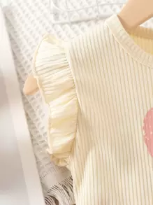 SHEIN 年輕女孩肋花針織荷葉邊t恤＆腰帶短褲