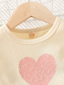 SHEIN 年輕女孩肋花針織荷葉邊t恤＆腰帶短褲