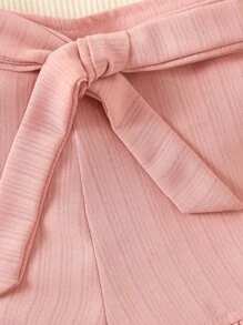 SHEIN 年輕女孩肋花針織荷葉邊t恤＆腰帶短褲